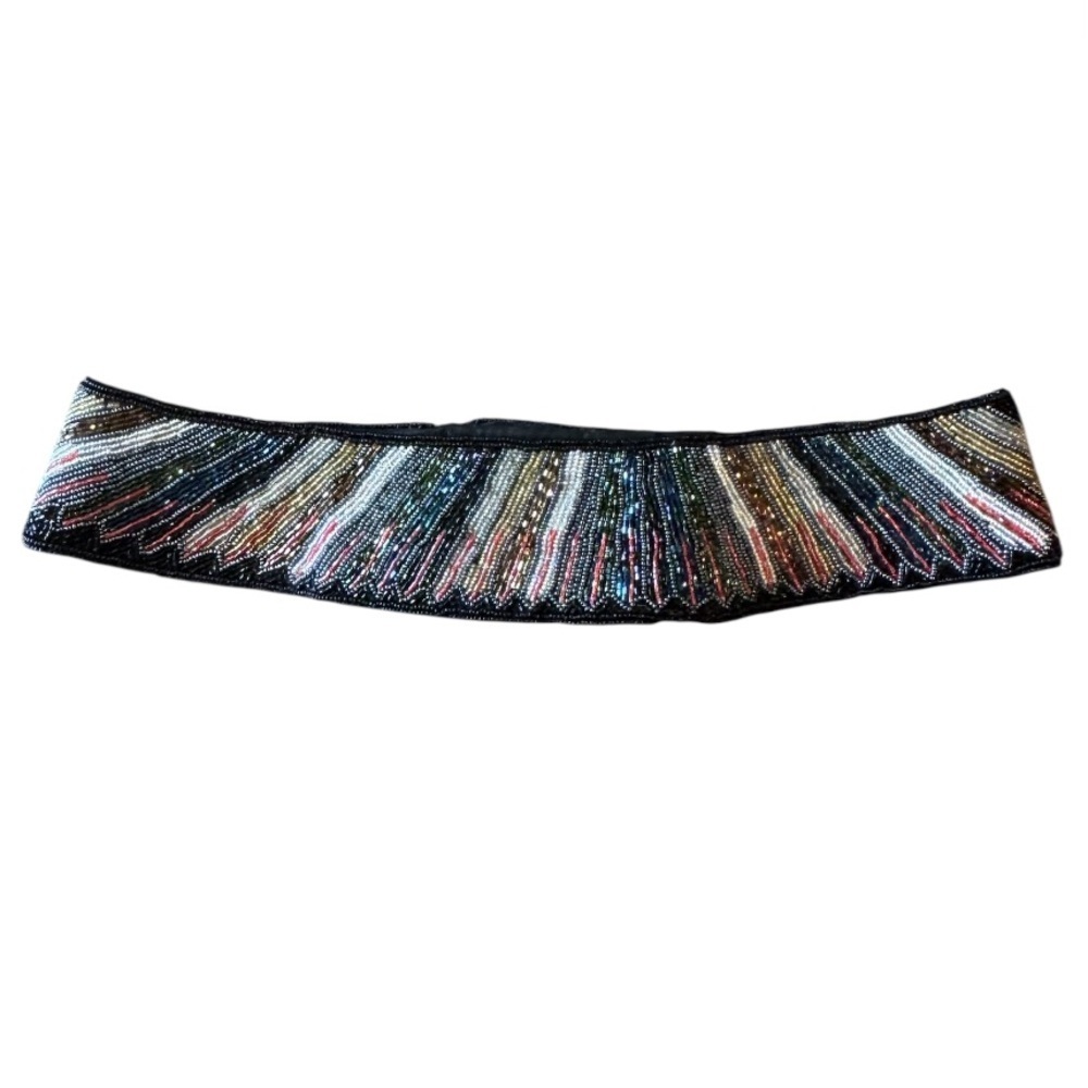Vintage La Regale Multicolor Beaded Statement Waist Belt Black Retro Glam Size M